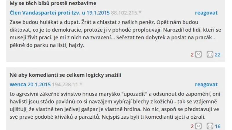 Diskuse na internetových stránkách Ústeckého deníku o Činoheráku