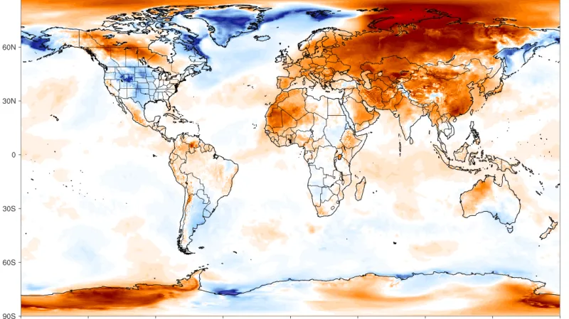 Odchylka teploty od průměru 1979–2000