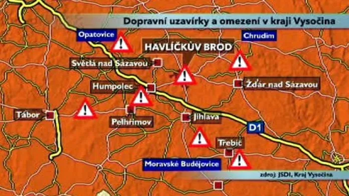 Aktuální dopravní uzavírky a omezení v kraji Vysočina