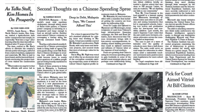 Titulní strana amerického vydání deníku The New York Times