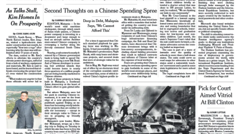 Titulní strana amerického vydání deníku The New York Times
