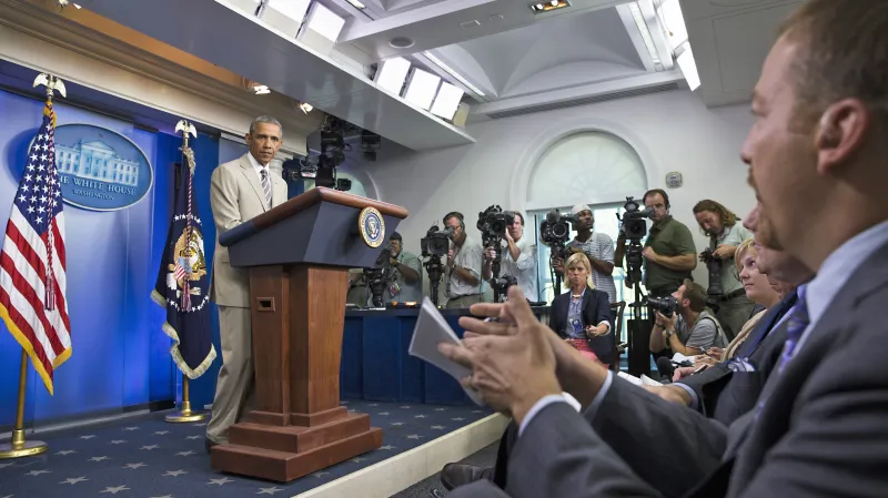 Barack Obama na brífinku k Ukrajině