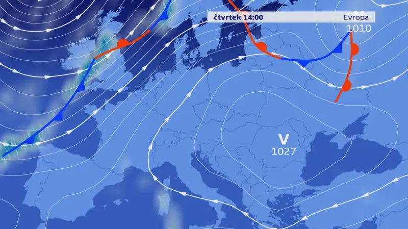Tlaková výše se přesune z Alp nad východní Evropu
