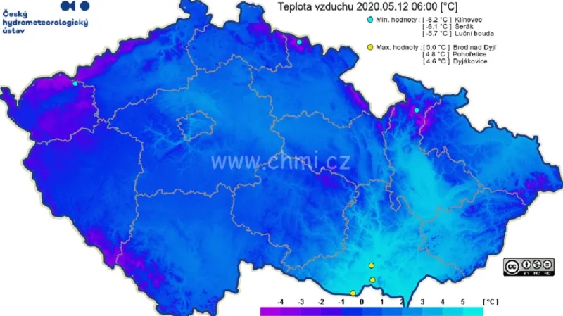 Ráno na západě Čech mrzlo i mimo hory