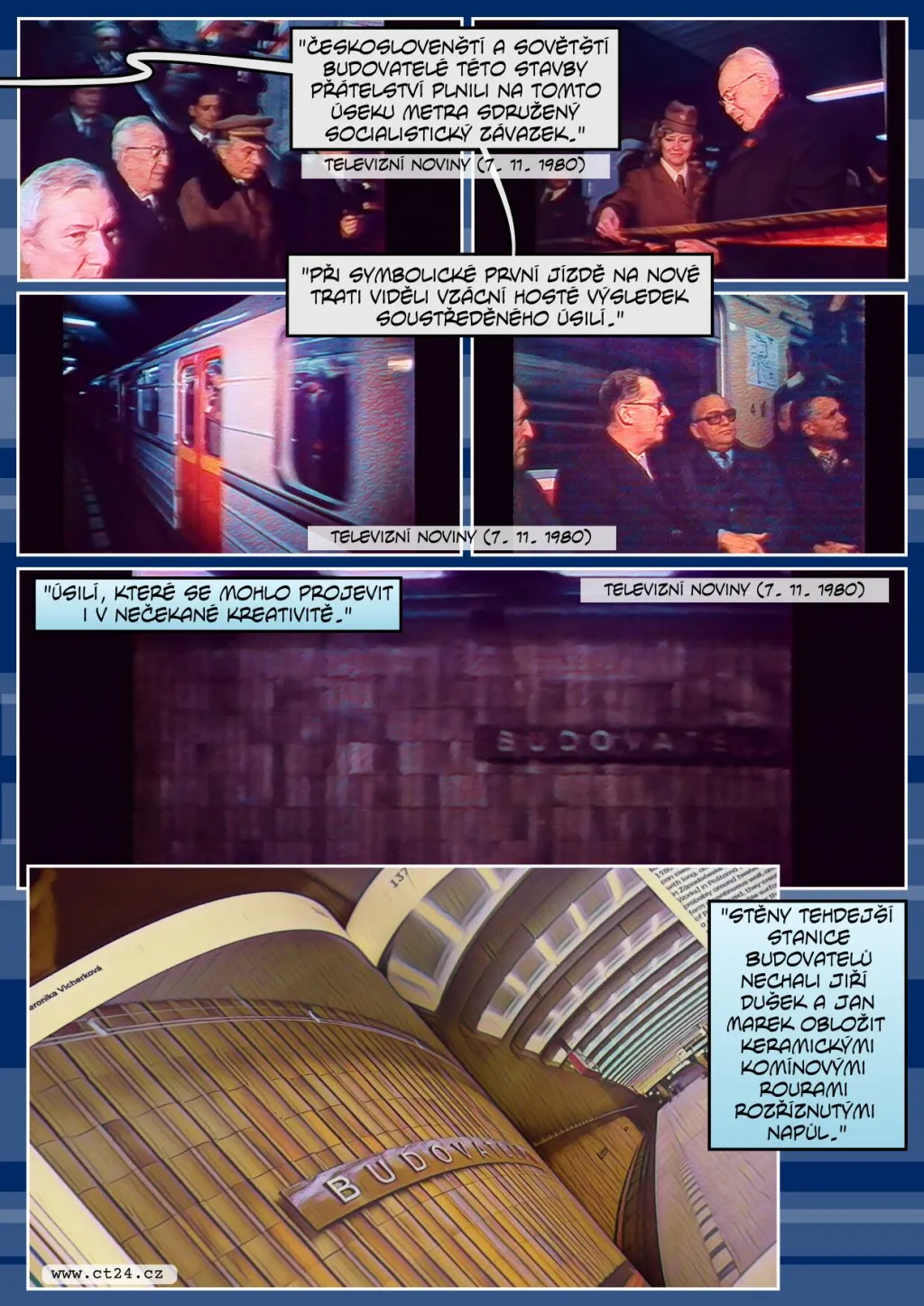 V metru komínové roury, lavičky ze sloupů pro chmelnice. Architektura v osmdesátých letech často stála na improvizaci