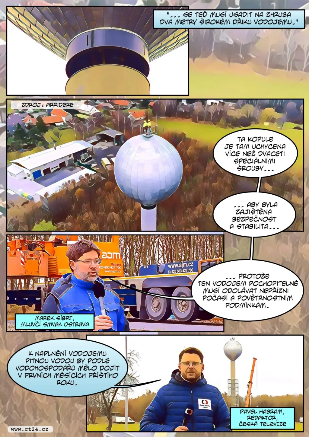 Jeřáb vyzdvihl kopuli vodojemu