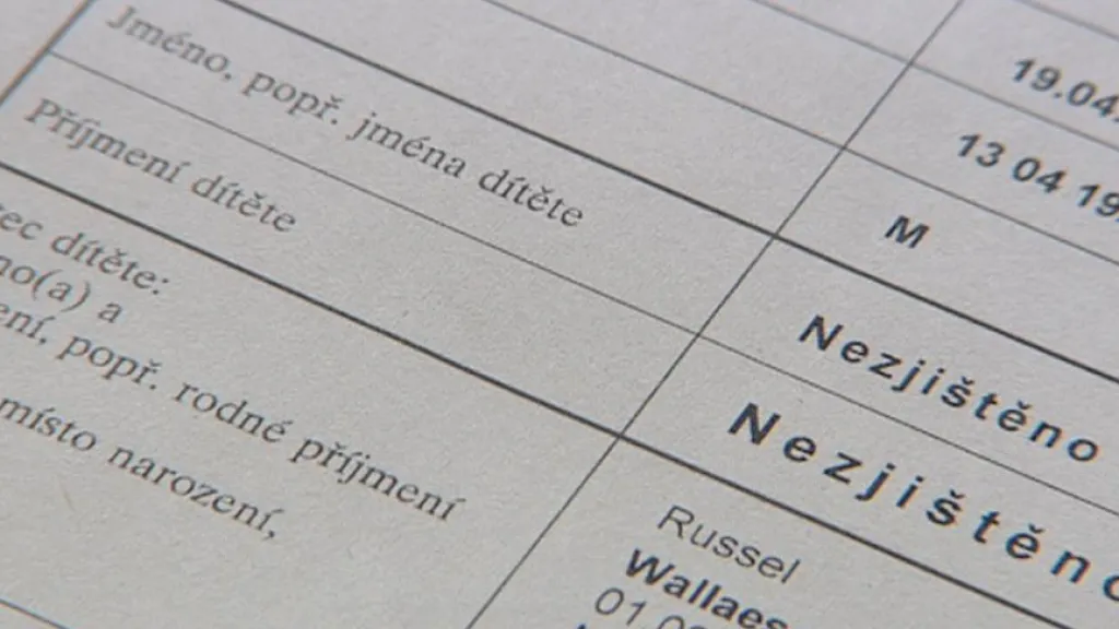 Rodný list s chybějícími údaji