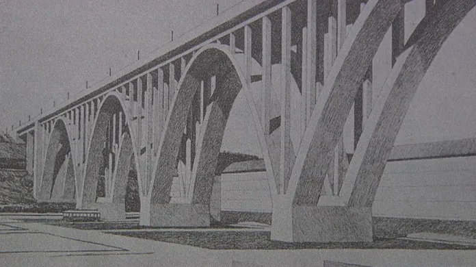 Jeden z historických návrhů mostu přes Nuselské údolí