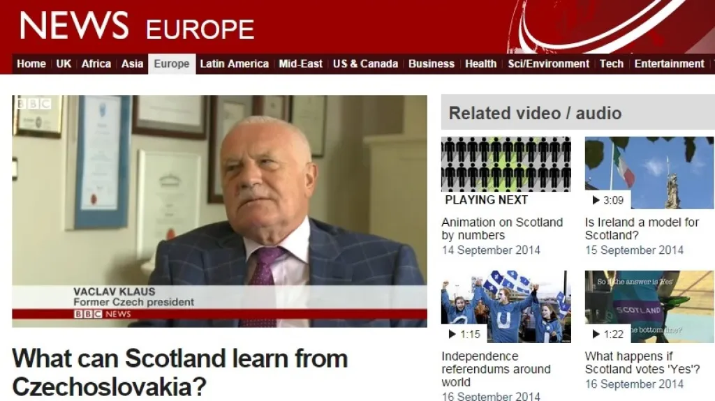 BBC hledá možné paralely mezi skotským referendem a rozpadem ČSFR