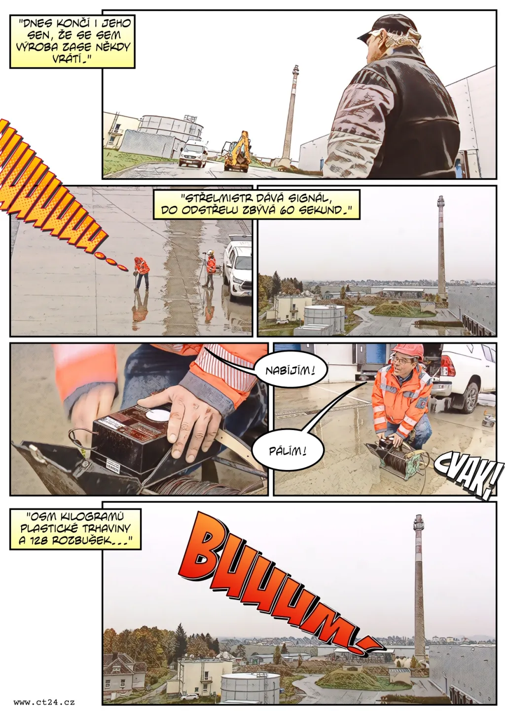 Odstřelení komínu v Mnichově Hradišti