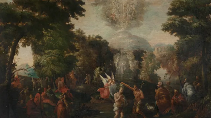 Obraz flámského mistra z druhé poloviny 17. století s názvem Křest Kristův