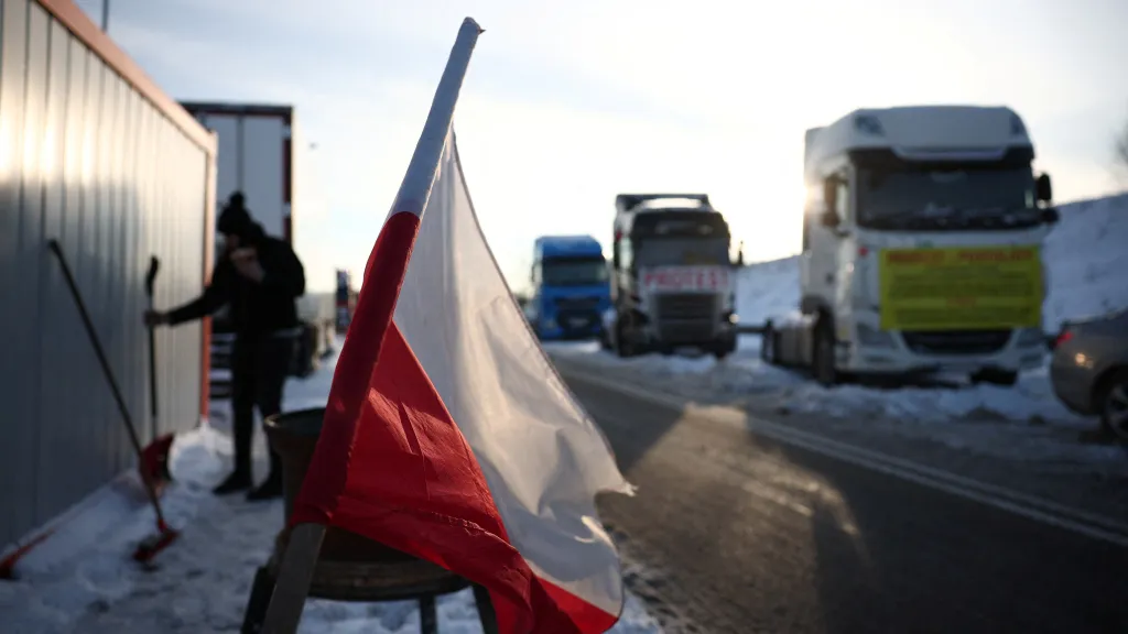 Protest polských dopravců na hranicích s Ukrajinou (8. ledna 2023)