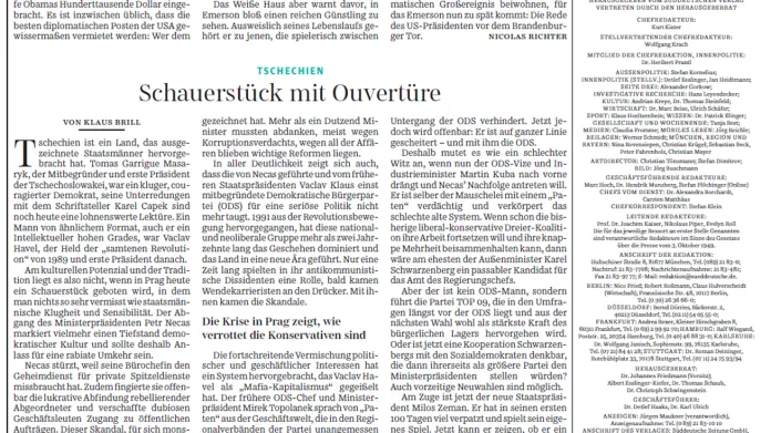 Süddeutsche Zeitung z 18. 6. k pádu premiéra Nečase