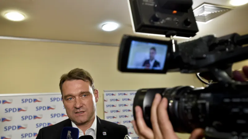 Místopředseda SPD Radim Fiala ve volebním štábu