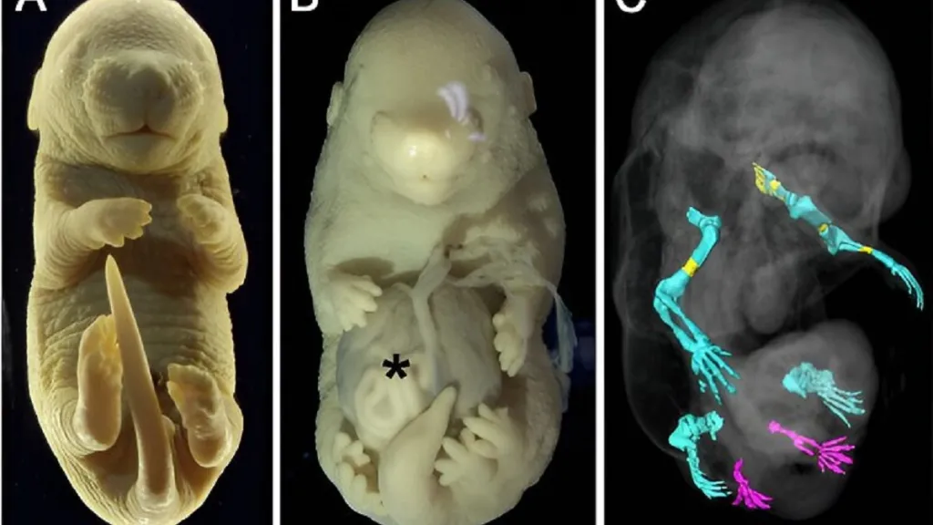 Normální a geneticky upravené myší embryo