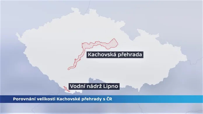 Porovnání velikosti Kachovské přehrady s Českem