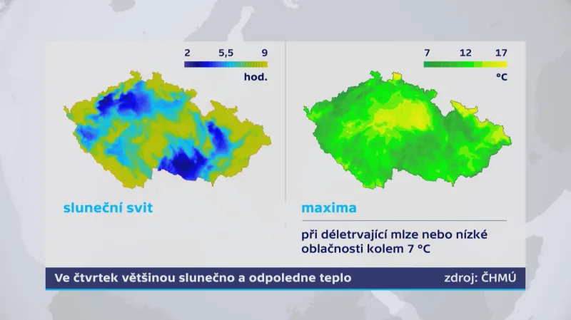 Ve čtvrtek většinou slunečno a odpoledne teplo