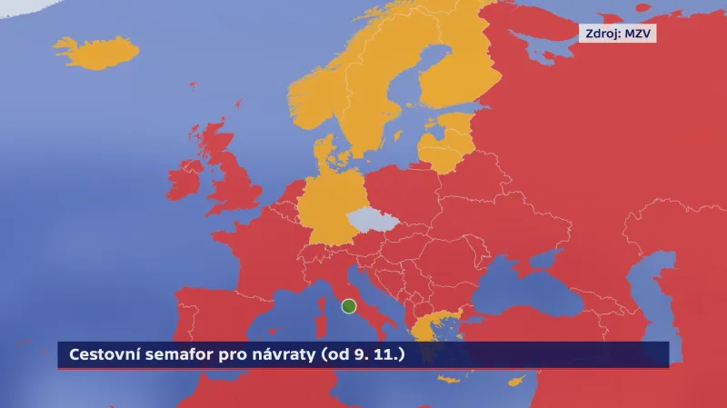 Cestovní semafor pro návraty od 9. listopadu