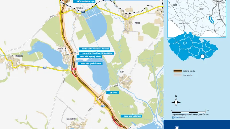 Připravovaná dálnice D52 od Pohořelic k Novým Mlýnům