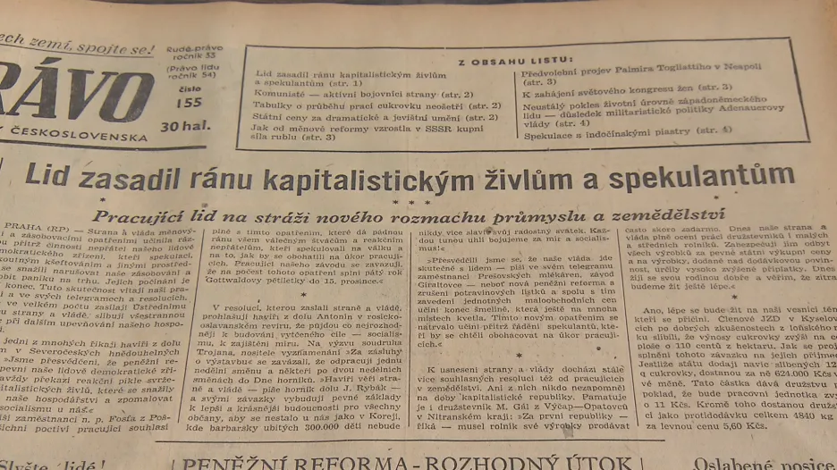 Rudé právo v době měnové reformy roku 1953
