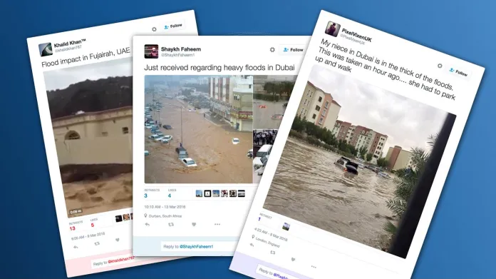 Tweety o povodních v Dubaji