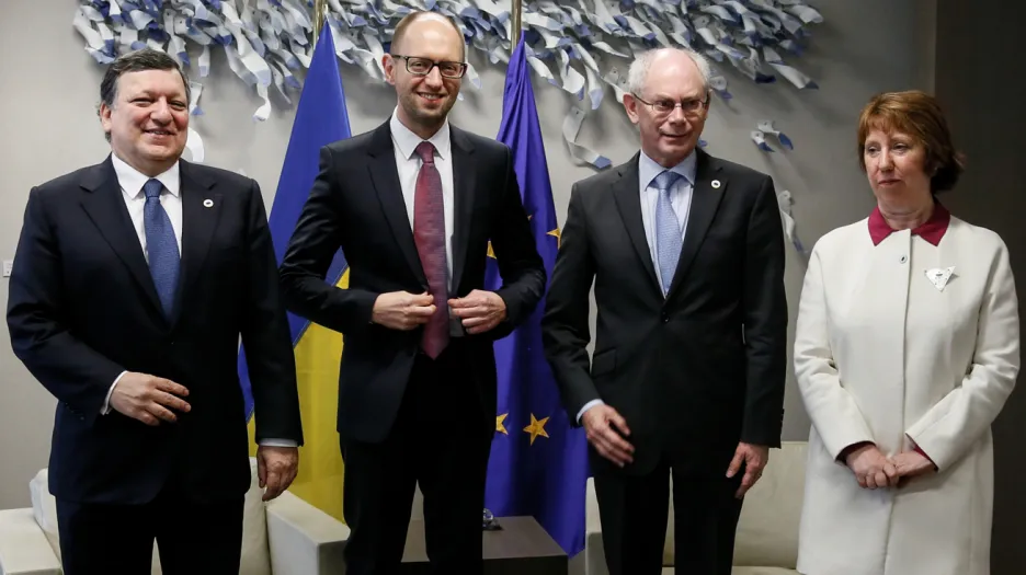José Manuel Barroso, Arsenij Jaceňuk, Herman Van Rompuy a Catherine Ashtonová