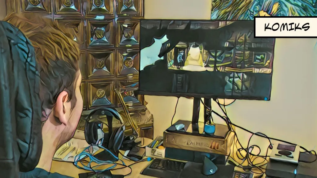 Stíny dětského pokoje v počítačové hře