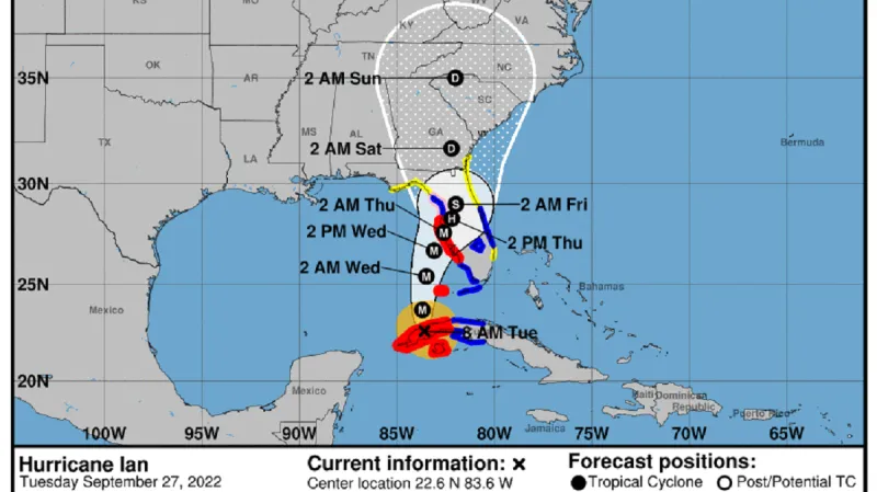 Předpověď postupu hurikánu Ian