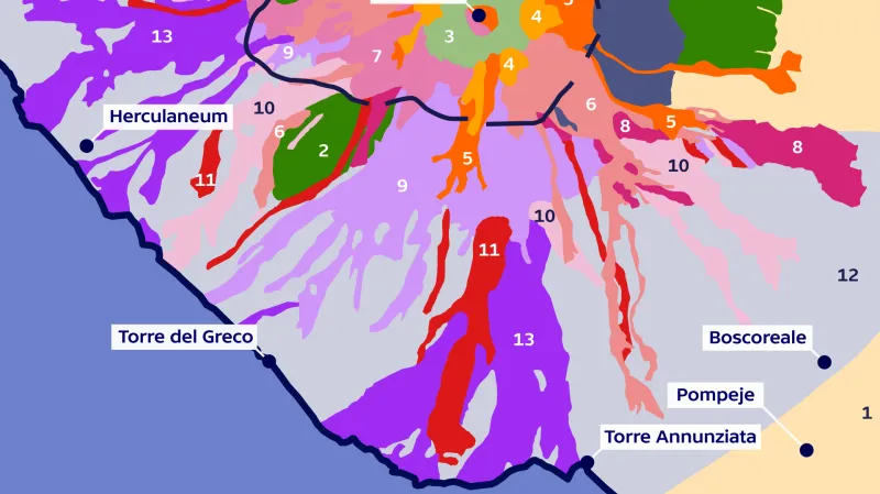 Schéma erupcí Vesuvu v historii