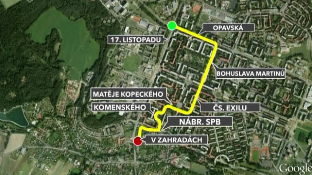 Trasa kudy ujížděl řidič