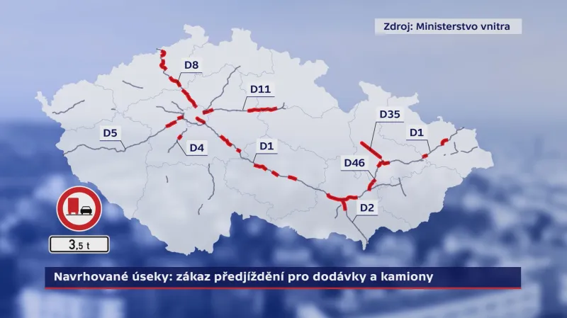 Navrhované úseky se zákazem předjíždění kamionů