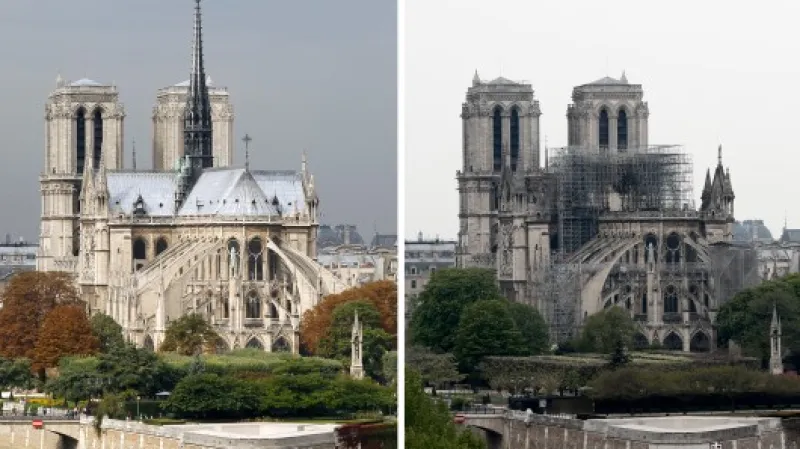Katedrála Notre-Dame před a po devastujícím požáru,  Autor: Benoit Tessier,  Zdroj: Reuters