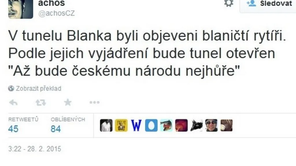 Tweet o tunelu Blanka