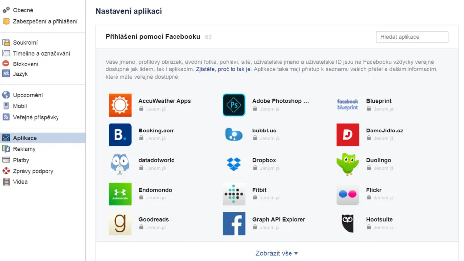 Nastavení aplikací