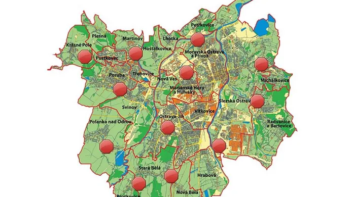 Mapa sběrných dvorů v Ostravě