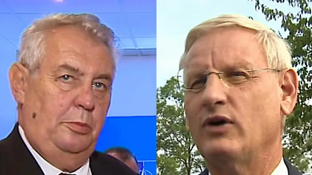 Miloš Zeman a Carl Bildt na summitu NATO