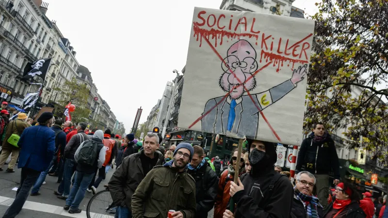 Demonstrace proti reformám v Belgii