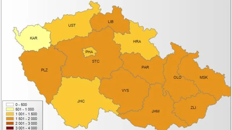 Nemocnost v krajích na 100 tisíc obyvatel