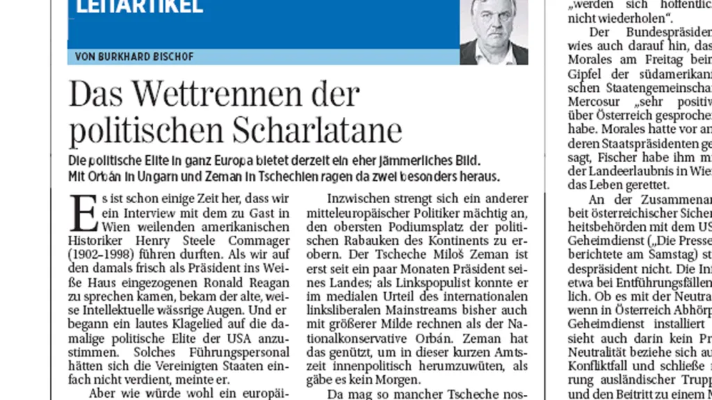 Die Presse z 15. 7. o politických šarlatánech
