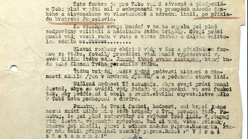 Jmenování Jaromíra Vrby (s krycím jménem Čamajka) velitelem oddílu