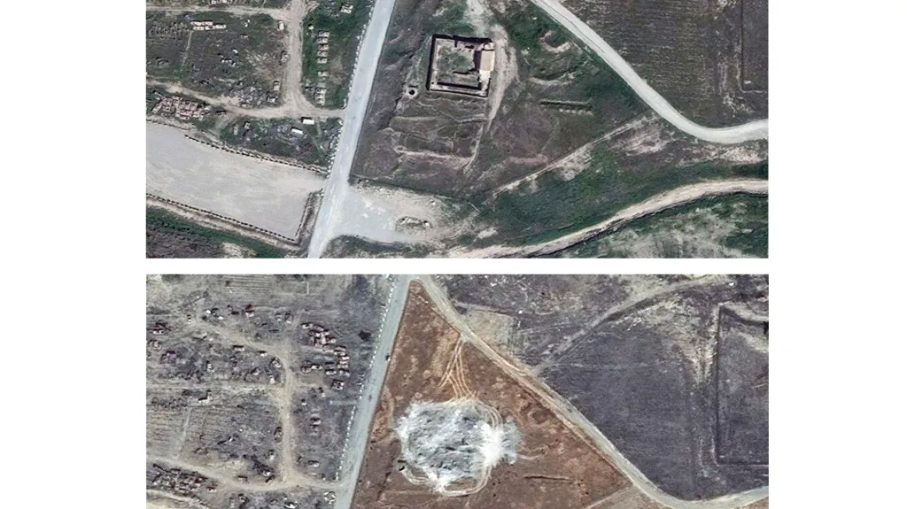 Satelitní snímky zničeného iráckého kláštera svatého Eliáše