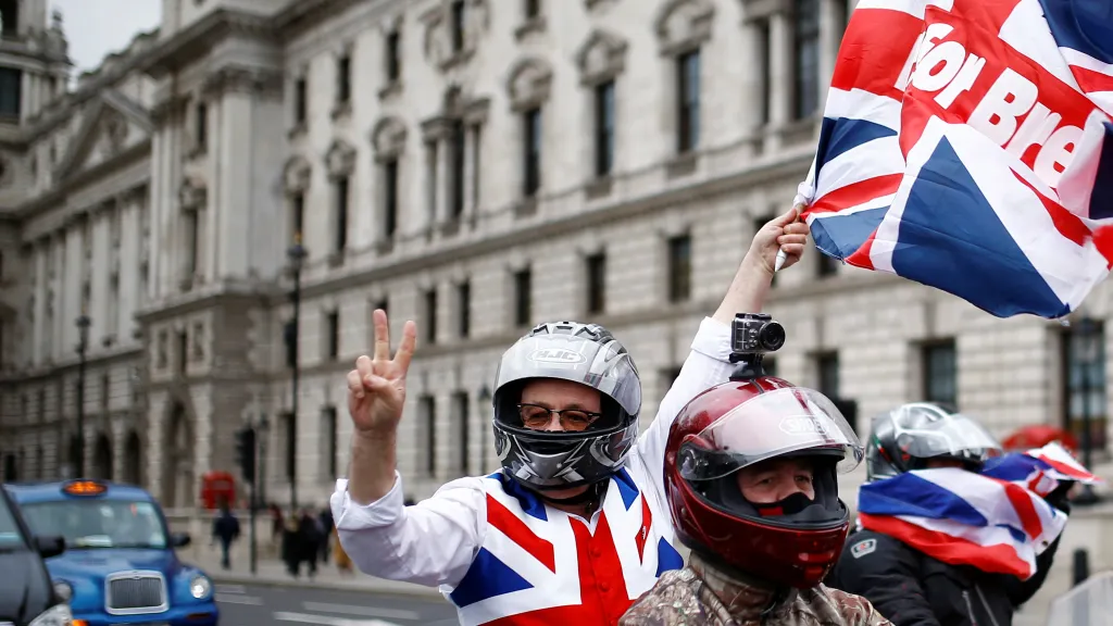 Oslavy v ulicích Londýna k odchodu Velké Británie z EU (leden 2020)