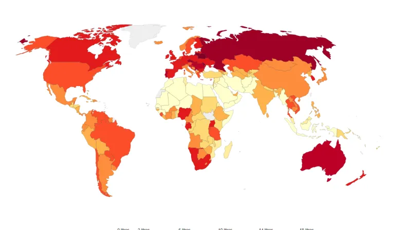 Konzumace čistého alkoholu v litrech na osobu za rok