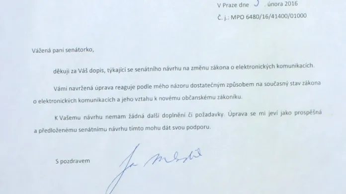 Dopis ministra Jana Mládka