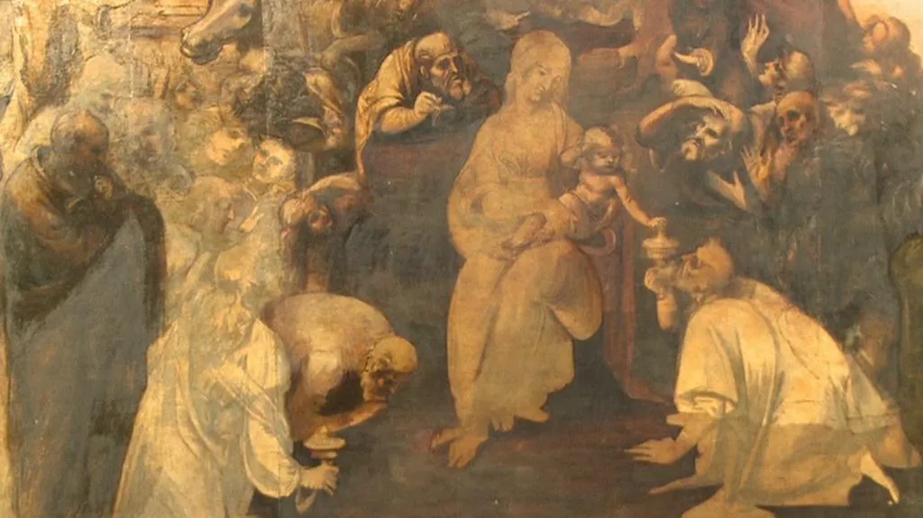 Klanění tří králů od Leonarda da Vinciho