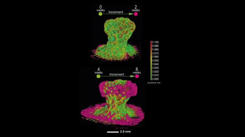 Růst korálů vyfocený metodou microCT