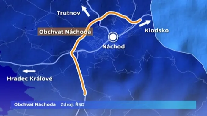 Mapa obchvatu Náchoda