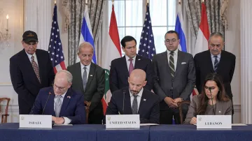 Podpis rámcové dohody zástupci Izraele, Libanonu a USA