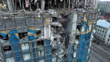 Hotel Palace v Charkově byl těžce poškozen ruským raketovým úderem