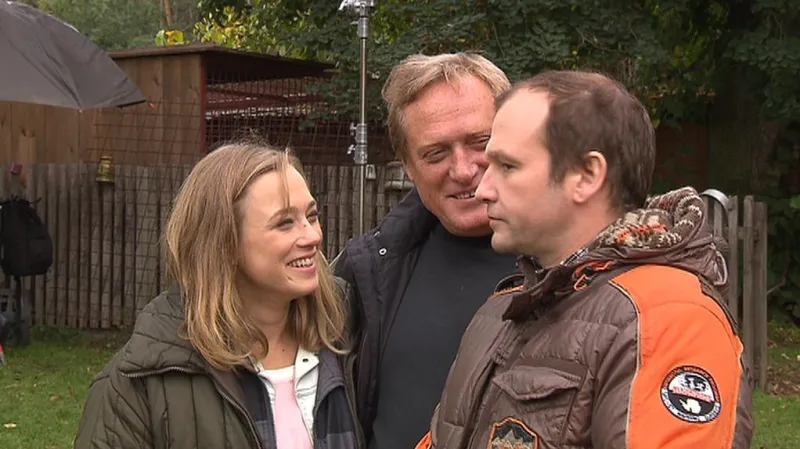 Kristina Liška Boková, Jiří Chlumský a Marek Taclík při natáčení filmu Martin a Venuše